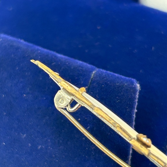 Art Nouveau Bar Pin Brooch Mother of Pearl and Crystal Rhinestones Rare Antique - Picture 11 of 11